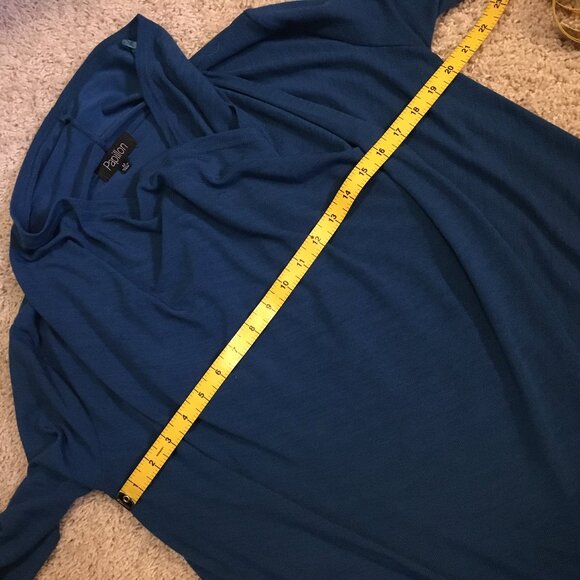 Peacock Blue Button Wrapover Handkerchief Hem Sweater - Picture 12 of 16